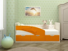 Дельфин-3 Кровать детская 3 ящика без ручек 1.6 Оранжевый глянец в Покровске - pokrovsk.katalogmebeli.com | фото 1
