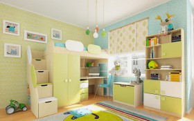 Детская комната Эппл (Зеленый/Белый/корпус Клен) в Покровске - pokrovsk.katalogmebeli.com | фото 2