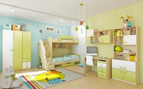 Детская комната Эппл (Зеленый/Белый/корпус Клен) в Покровске - pokrovsk.katalogmebeli.com | фото 3