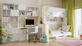 Детская комната Флер (Белый/корпус Выбеленное дерево) в Покровске - pokrovsk.katalogmebeli.com | фото 2