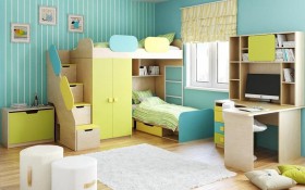 Детская комната Смайли (Желтый/Голубой/Зеленый/корпус Клен) в Покровске - pokrovsk.katalogmebeli.com | фото 2