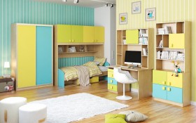Детская комната Смайли (Желтый/Голубой/Зеленый/корпус Клен) в Покровске - pokrovsk.katalogmebeli.com | фото 3