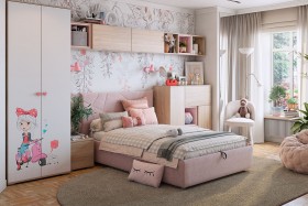 Комплект детской мебели Алина К2 Дуб мария/белый/нежно-розовый велюр в Покровске - pokrovsk.katalogmebeli.com | фото 1