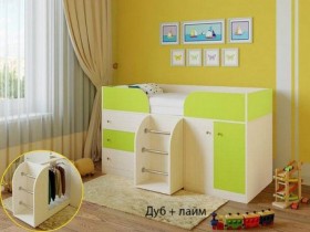 Кровать-чердак Малыш-4 Дуб молочный/Лайм в Покровске - pokrovsk.katalogmebeli.com | фото