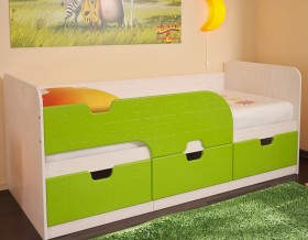 Кровать детская Минима 1,86м с ящиками (дуб атланта/лайм глянец) в Покровске - pokrovsk.katalogmebeli.com | фото