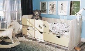 Кровать детская Минима Лего 1,6м (дуб атланта/крем) в Покровске - pokrovsk.katalogmebeli.com | фото 1