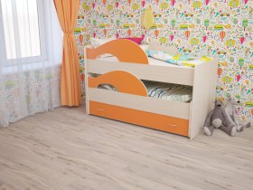 Кровать детская Радуга 1600 Млечный дуб/Оранжевый в Покровске - pokrovsk.katalogmebeli.com | фото 1