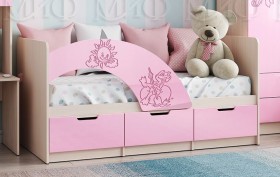 Кровать Юниор-3 ((мульт) розовый металл/дуб беленый) в Покровске - pokrovsk.katalogmebeli.com | фото