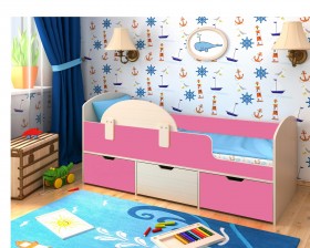 Кровать Малыш-мини Дуб молочный/Розовый в Покровске - pokrovsk.katalogmebeli.com | фото 1