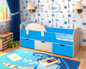 Кровать Малыш-мини с бортиком Дуб молочный/Голубой в Покровске - pokrovsk.katalogmebeli.com | фото 1