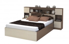 Кровать с прикроватным блоком КР 552 Спальня Basya (шимо темный/шимо светлый) в Покровске - pokrovsk.katalogmebeli.com | фото