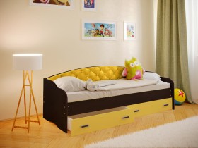 Кровать Софа-7 с мягкой спинкой (800х1900) Венге/Желтый в Покровске - pokrovsk.katalogmebeli.com | фото