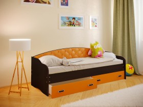 Кровать Софа-7 с мягкой спинкой (800х1900) Венге/Оранжевый в Покровске - pokrovsk.katalogmebeli.com | фото 1