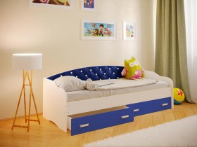 Кровать Софа-7 с мягкой спинкой со стразами (800х1900) Белый/Синий в Покровске - pokrovsk.katalogmebeli.com | фото