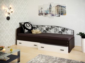 Кровать Софа-9 с мягкой спинкой с рисунком Милана (900х1900) Венге/Белый в Покровске - pokrovsk.katalogmebeli.com | фото