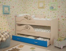 Кровать выкатная Радуга-Сафари детская 1600 Млечный дуб/Голубой в Покровске - pokrovsk.katalogmebeli.com | фото