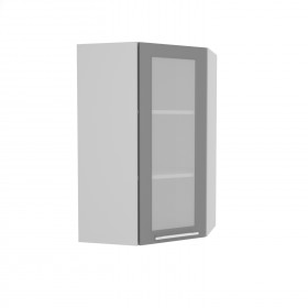 Квадро ВПУС 550 шкаф верхний угловой со стеклом высокий (Белый софт/корпус Серый) в Покровске - pokrovsk.katalogmebeli.com | фото