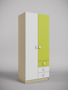 Шкаф 2-х створчатый с ящиками Эппл (Зеленый/Белый/корпус Клен) в Покровске - pokrovsk.katalogmebeli.com | фото