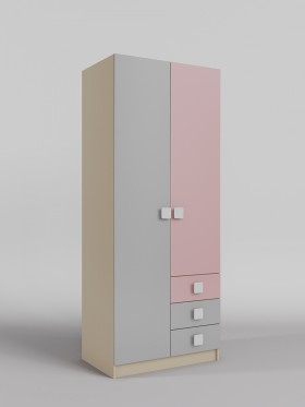 Шкаф 2-х створчатый с ящиками Грэйси (Розовый/Серый/корпус Клен) в Покровске - pokrovsk.katalogmebeli.com | фото