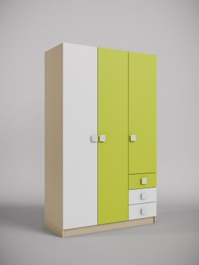 Шкаф 3-х створчатый с ящиками Эппл (Зеленый/Белый/корпус Клен) в Покровске - pokrovsk.katalogmebeli.com | фото 1