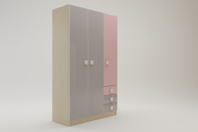 Шкаф 3-х створчатый с ящиками Грэйси (Розовый/Серый/корпус Клен) в Покровске - pokrovsk.katalogmebeli.com | фото 2
