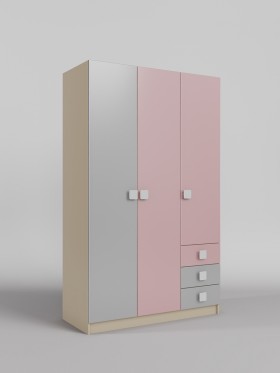 Шкаф 3-х створчатый с ящиками Грэйси (Розовый/Серый/корпус Клен) в Покровске - pokrovsk.katalogmebeli.com | фото 1
