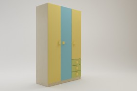 Шкаф 3-х створчатый с ящиками Смайли (Желтый/Голубой/Зеленый/корпус Клен) в Покровске - pokrovsk.katalogmebeli.com | фото