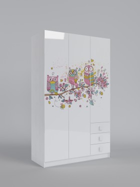 Шкаф 3-х створчатый с ящиками Совушки (Белый/корпус Выбеленное дерево) в Покровске - pokrovsk.katalogmebeli.com | фото