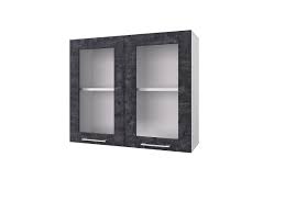 Шкаф 80 с 2-мя витринами Лофт (Камень Арья/корпус Белый) в Покровске - pokrovsk.katalogmebeli.com | фото