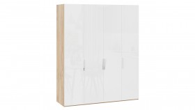 Шкаф для одежды с 4 глухими дверями «Эмбер» Яблоня Беллуно/Белый глянец в Покровске - pokrovsk.katalogmebeli.com | фото