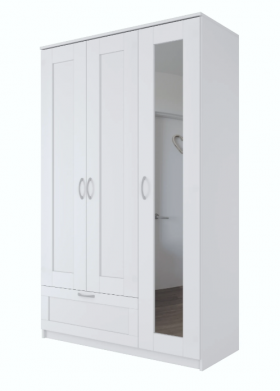 Шкаф трехдверный Сириус с зеркалом и 1 ящиком белый в Покровске - pokrovsk.katalogmebeli.com | фото