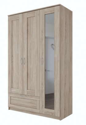 Шкаф трехдверный Сириус с зеркалом и 1 ящиком дуб сонома в Покровске - pokrovsk.katalogmebeli.com | фото