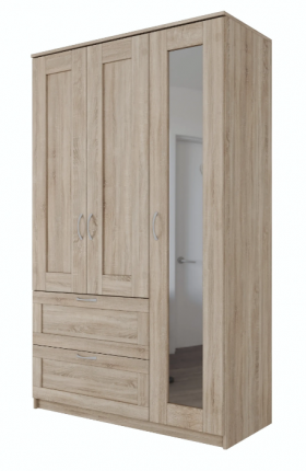 Шкаф трехдверный Сириус с зеркалом и 2 ящиками дуб сонома в Покровске - pokrovsk.katalogmebeli.com | фото